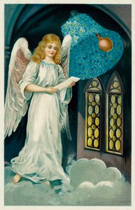 Ángel y campana de flores (cromolito) de European School