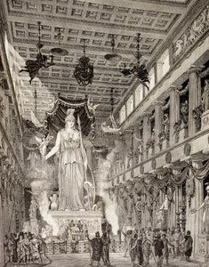 Impresión artística de la estatua de la diosa Atenea en el Partenón, Atenas, durante el período clásico, de 