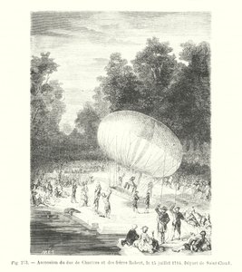 Ascenso del duque de Chartres y los hermanos Robert, el 15 de julio de 1784, Salida de Saint-Cloud (grabado) de European School