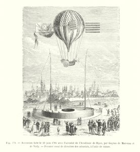 Ascensión realizada el 12 de junio de 1784 con el aerostato de la Academia de Dijon, por Guyton de Morveau y de Virly, Primer intento de dirección de aerostatos, con la ayuda de remos de European School