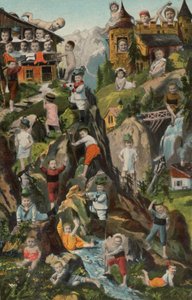 Bebés en la montaña (litografía en color) de European School
