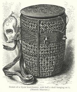 Cesta de un cazador de cabezas Dyak, con media calavera colgando de European School
