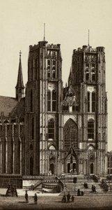 Bruselas: Iglesia de los Santos Miguel y Gúdula (litografía) de European School