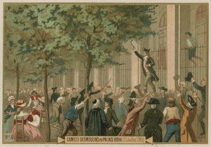 Camille Desmoulins llama a las armas fuera del Palais Royal, París, Revolución Francesa, 12 de julio de 1789 de European School