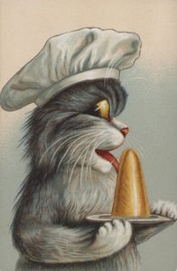 Gato con postre (cromolito) de European School