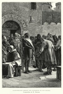 Carlomagno Presidiendo una Asamblea de su Pueblo (grabado) de European School