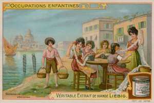 Niños haciendo encaje veneciano