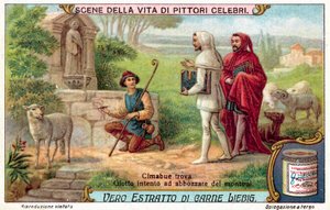 Cimabue encontró a Giotto dibujando ovejas con atención de European School