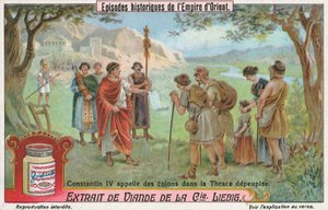 Constantino IV, tarjeta Liebig, principios del siglo XX (cromo) de European School
