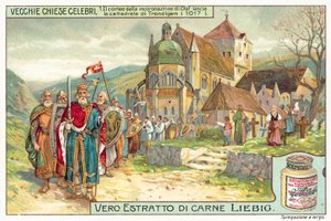 Procesión de coronación del Rey Olaf II de Noruega saliendo de la Catedral de Trondheim de European School