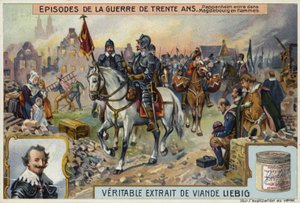 El Conde Gottfried de Pappenheim entrando en la ciudad en llamas de Magdeburgo, Alemania, 1631 de European School