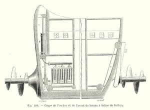 Corte de la parte trasera y delantera del barco de hélice de Dallery (grabado) de European School