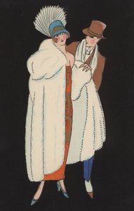 Pareja vestida a la moda (litografía en color) de European School