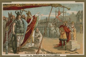 Dagoberto I colocando la primera piedra de la Basílica de San Denis, Francia, siglo VII