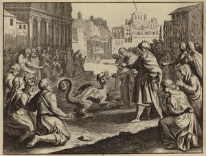 Daniel destruyendo el ídolo de Bel y el dragón (grabado) de European School