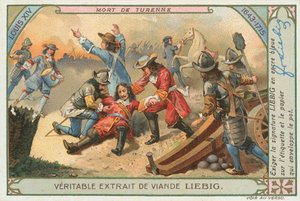 Muerte de Turenne, tarjeta Liebig, principios del siglo XX (cromo) de European School