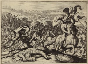 Derrota de los israelitas por los filisteos y muerte de Saúl (grabado)