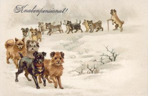 Postal de perro (litografía en color) de European School