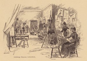 Clase de dibujo en el Museo de Gotemburgo, Suecia (grabado) de European School