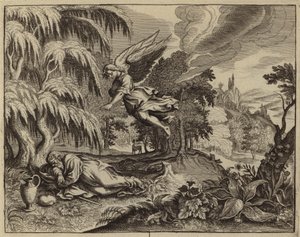 Elijah despertada por un ángel en el desierto (grabado) de European School