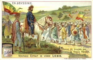 Emperador Menelik II de Etiopía revisando tropas de European School