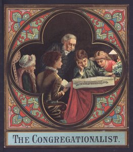 Familia leyendo una copia de The Congregationalist (chromolitho) de European School