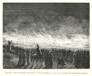 Fuegos de petróleo en la superficie del mar Caspio en la noche de un día de regocijo público (grabado)