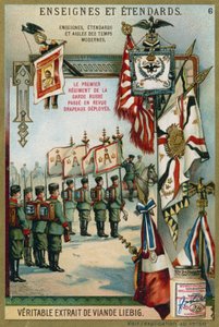 Primer Regimiento de la Guardia Rusa siendo revisado con banderas desplegadas de European School