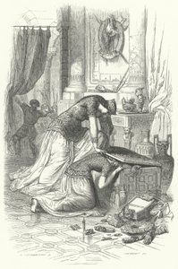 Fredegunda, Reina de Chilperico I, intentando matar a su hija Rigunth, 589