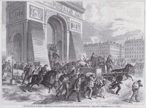 Fugitivos del bombardeo del ejército francés en Neuilly pasando por el Arco de Triunfo, Comuna de París, abril de 1871 de European School
