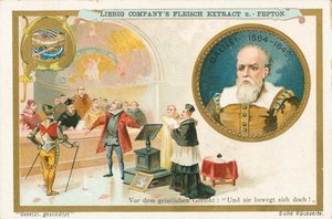 Galileo, tarjeta Liebig, principios del siglo XX (cromo) de European School