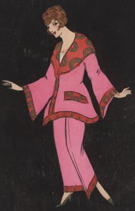 Chica con traje pantalón (litografía en color) de European School