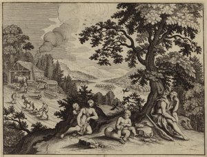 El castigo de Dios de Adán y Eva (grabado) de European School