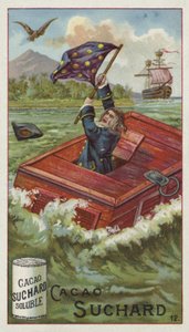 Gulliver en su caja de viaje, arrojado al mar por un águila de European School