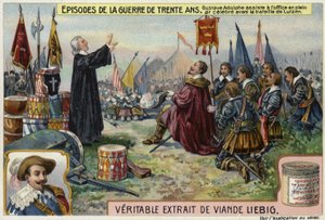 Gustavo Adolfo de Suecia asiste a un servicio al aire libre antes de la Batalla de Lützen, Alemania, 1632 de European School