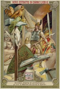 Heimdallr tocando el cuerno Gjallar para convocar a los dioses de Valhalla al combate de European School