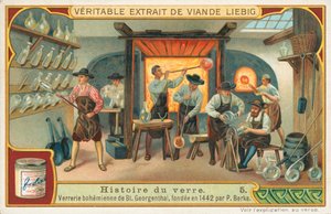 Historia del vidrio, tarjeta Liebig, principios del siglo XX (cromo) de European School