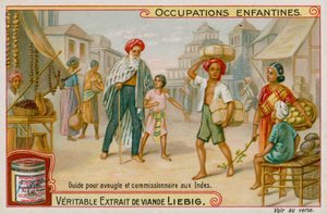 Niños indios trabajando como guías para ciegos y haciendo recados de European School