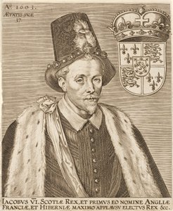Jacobo VI de Escocia y Jacobo I de Inglaterra, pub. 1603 de European School