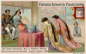 Mujeres japonesas recibidas por el Mikado y su esposa de European School