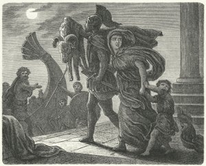 Jason escapando de Colchis con Medea y el Vellocino de Oro en el Argo (grabado) de European School