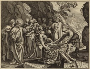 Jesucristo resucitando a Lázaro de entre los muertos (grabado) de European School