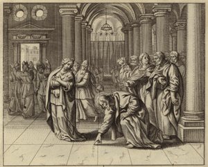 Jesús y la mujer sorprendida en adulterio (grabado) de European School