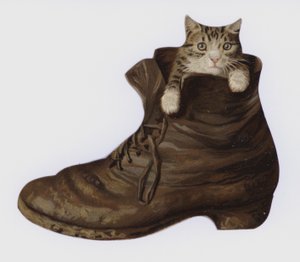 Gatito en una bota (litografía en color)