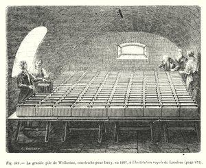 La gran pila de Wollaston, construida para Davy, en 1807, en la Institución Real de Londres de European School