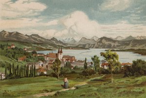Lago de los Cuatro Cantones: Lucerna (litografía en color) de European School