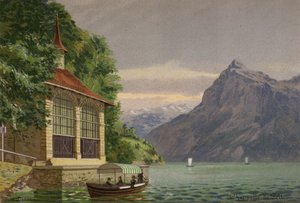 Lago de Lucerna: Capilla de Tell (litografía en color)