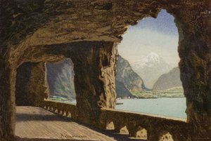 Lago de Lucerna: La Axenstrasse (litografía en color)