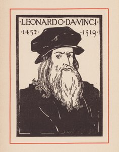 Leonardo da Vinci, polímata italiano del Renacimiento (litografía) de European School