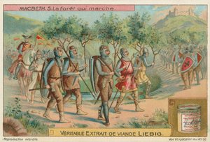 Macbeth. El bosque que marchaba, tarjeta Liebig, principios del siglo XX (cromo) de European School